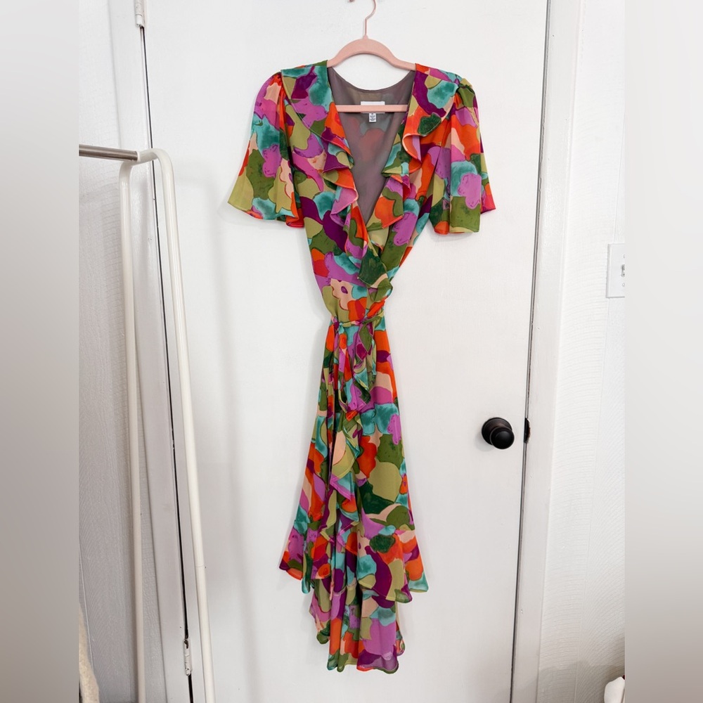 Veronica M Ruffle Wrap Colorful Dress in Malga print - Picture 3 of 6